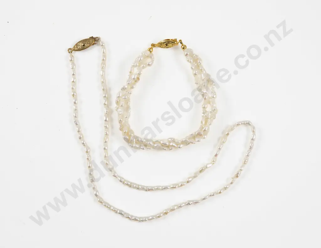 Single Strand Fresh Water Pearl Necklace and Bracelet Image 1++
