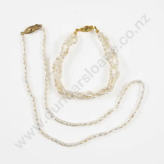 Single Strand Fresh Water Pearl Necklace and Bracelet