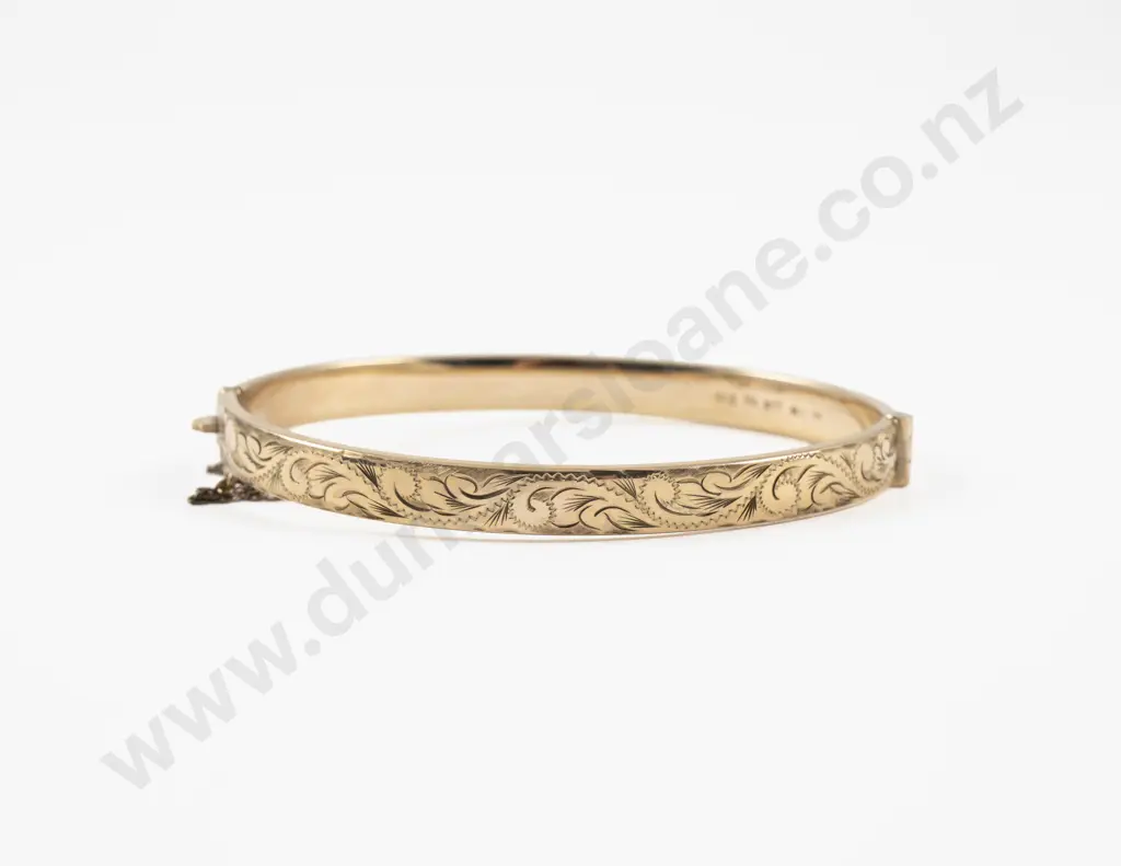 9ct Metal Core Half Engraved Hinged Snap Bangle Image 1++