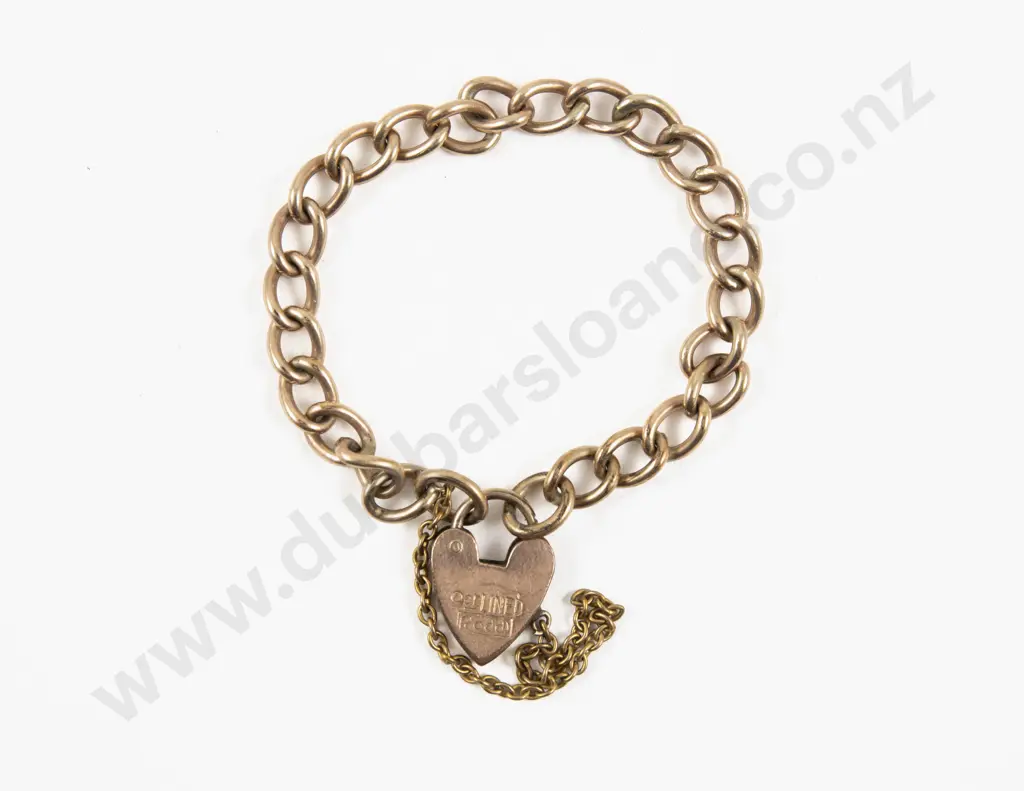 9ct Lined Curb Link Baby Bracelet with Heart Padlock Clasp Image 1++
