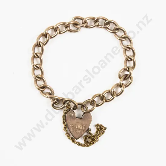 9ct Lined Curb Link Baby Bracelet with Heart Padlock Clasp