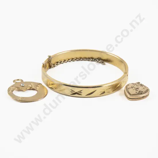 18ct Gold Plated Engraved Hinged Snap Bangle