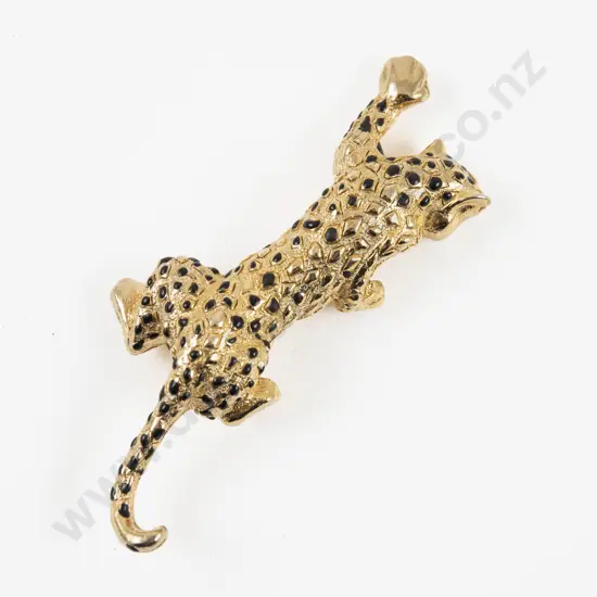 Vintage Gold Plated and Enamel Leopard Brooch
