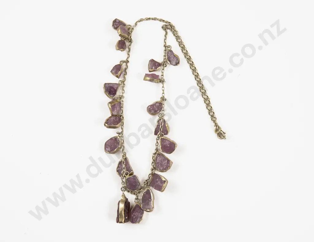 Silver Gilt 21Stone Amethyst Crystal Necklace Image 1++