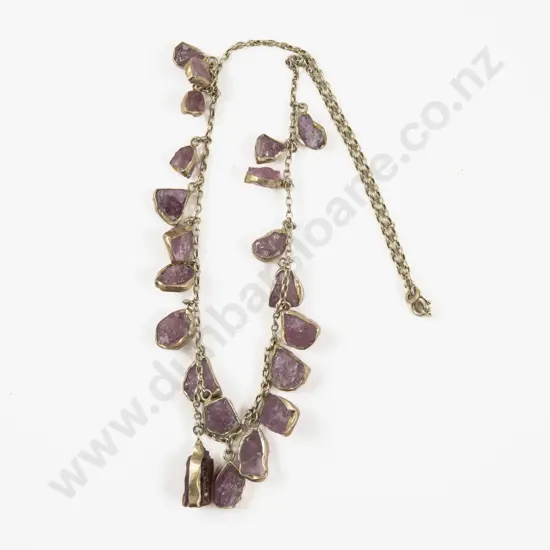Silver Gilt 21Stone Amethyst Crystal Necklace