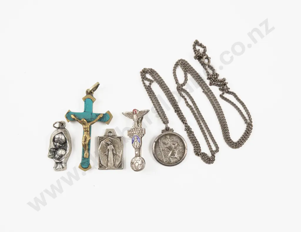 Collection of S/S Religious Pendants and Brooch Image 1++
