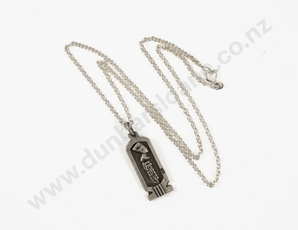 Egyptian Silver Queen Nefertiti and Hieroglyphic Symbols Pendant Image 1++