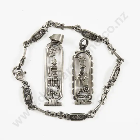 Two Egyptian Silver Pendants and Bracelet
