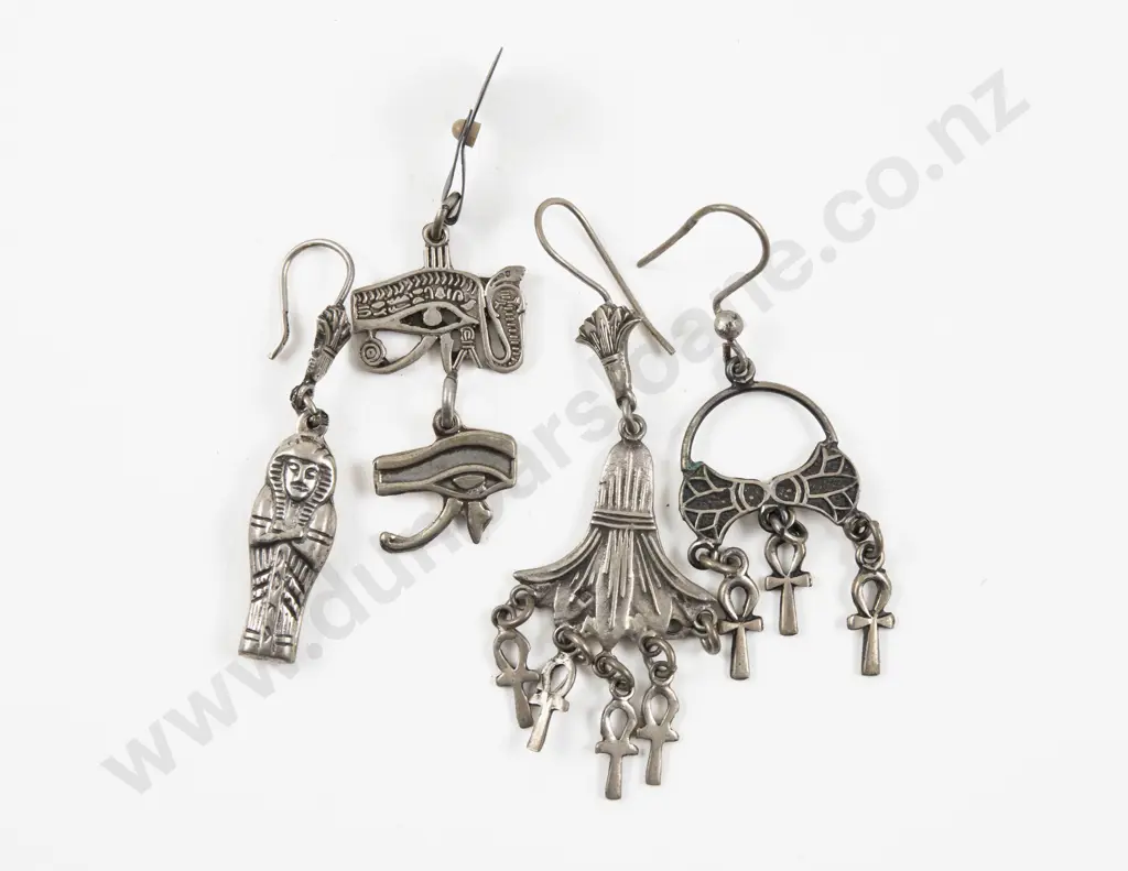 Collection of Assorted Egyptian Silver Pendants and Odd Earrings Image 1++