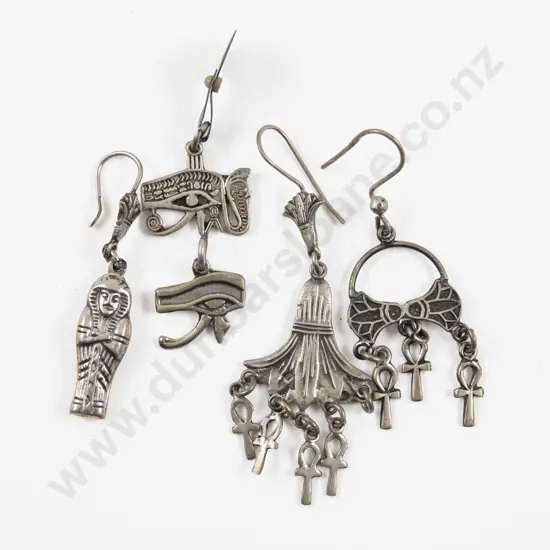 Collection of Assorted Egyptian Silver Pendants and Odd Earrings