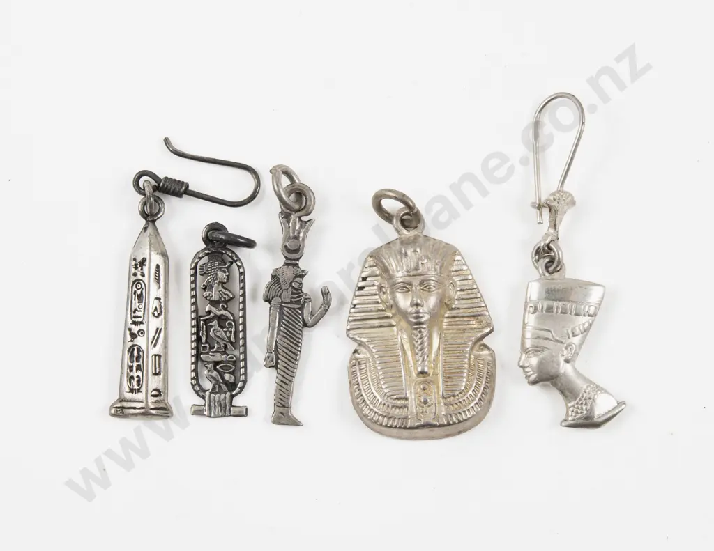Collection of Assorted Egyptian Silver Pendants and Odd Earrings Image 1++
