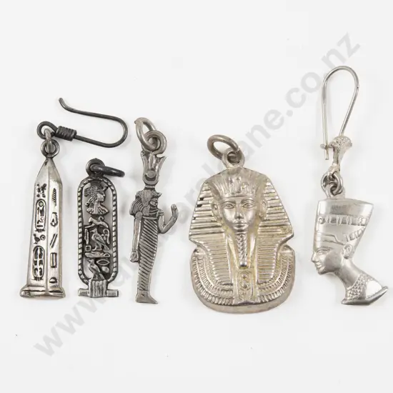 Collection of Assorted Egyptian Silver Pendants and Odd Earrings