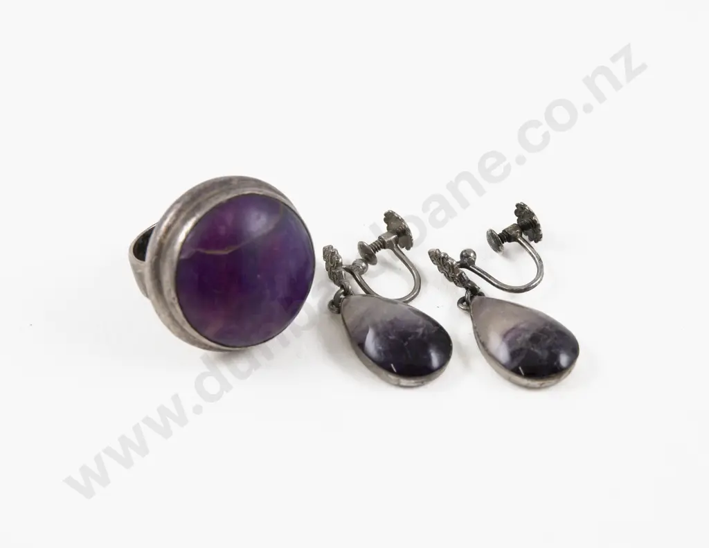Pair Thomas Lee Mott (England) S/S Amethyst Pendant Drop Earrings Image 1++