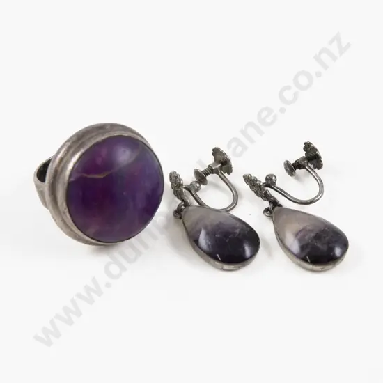 Pair Thomas Lee Mott (England) S/S Amethyst Pendant Drop Earrings