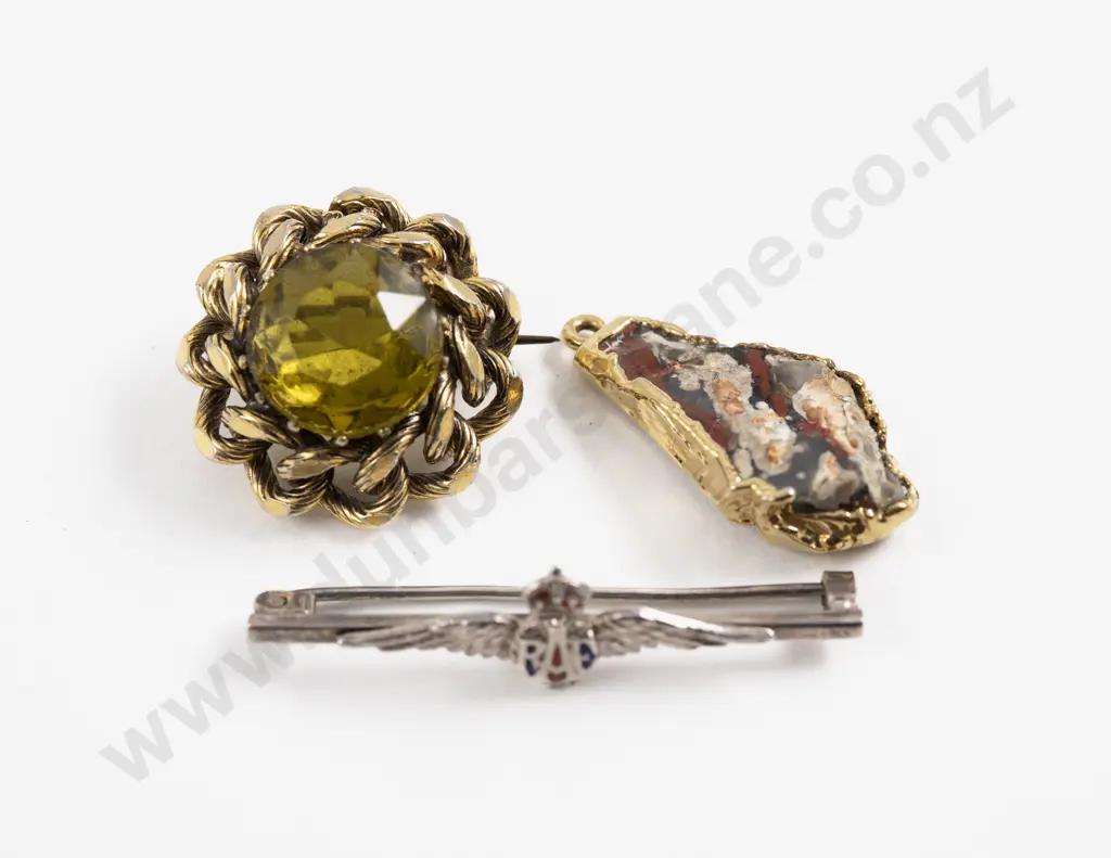 S/S RAF Brooch with Vintage Gold Plated Citrine Glass Circular Brooch Image 1++