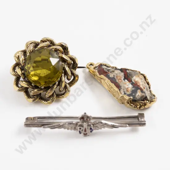 S/S RAF Brooch with Vintage Gold Plated Citrine Glass Circular Brooch