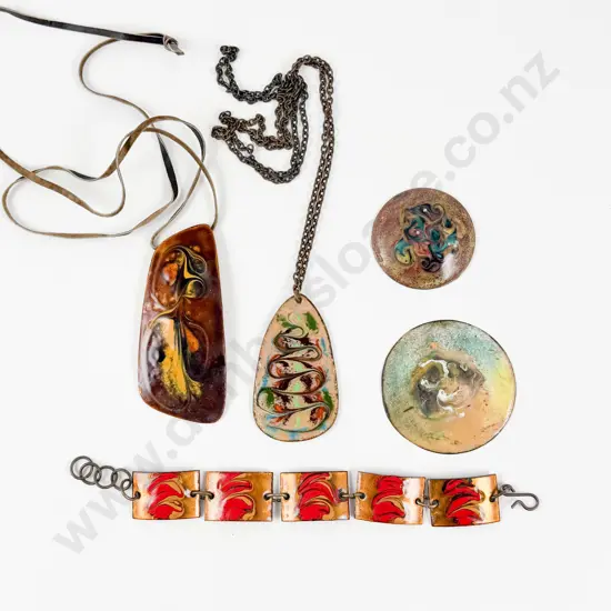 Collection of Assorted Mid Century Enamel on Copper Jewellery