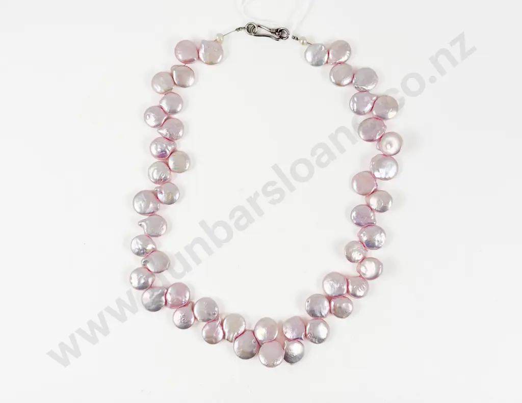 Single Strand Baroque Coin Fresh Water Pearl Necklace Image 1++