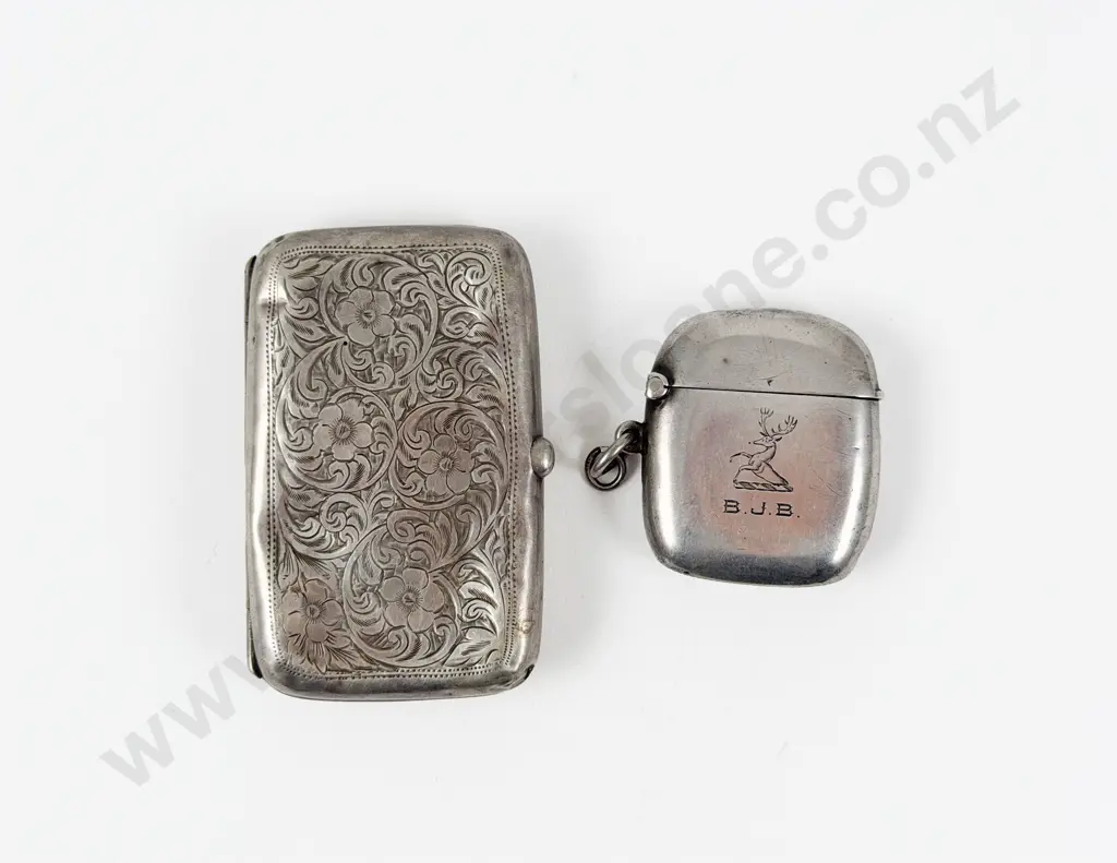 Victorian S/S Engraved Vesta Case and Cigarette Case Image 1++