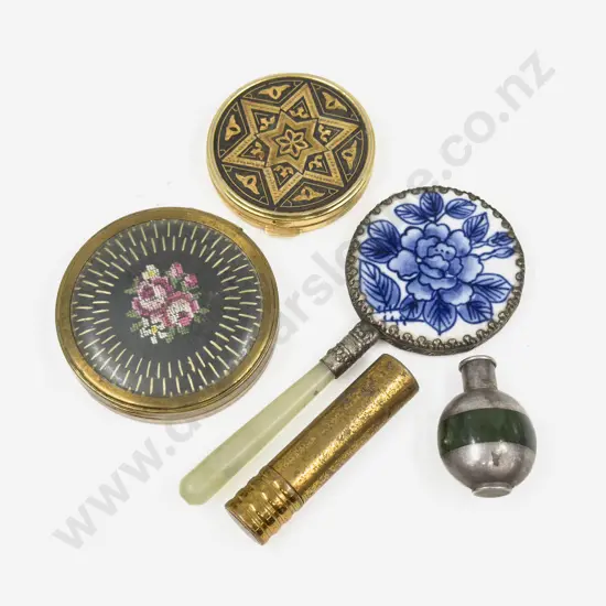 Chinese Jade Handheld Vanity Mirror with Greenstone Scent Bottle