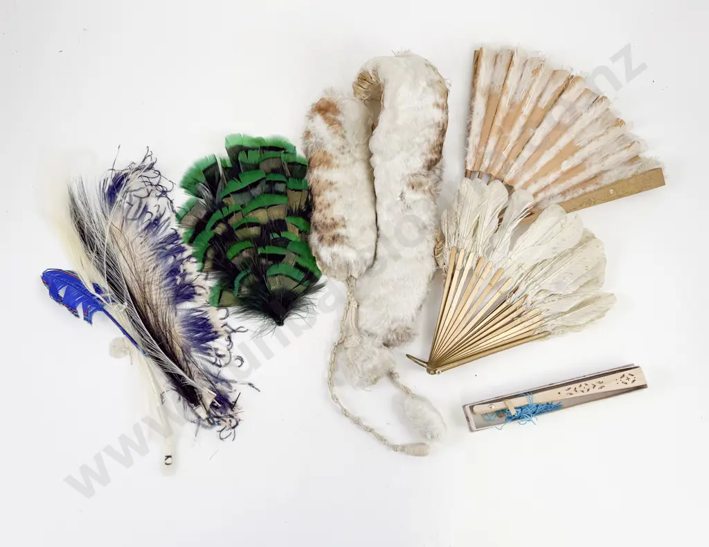 Early C20th Feathered Collar with Millinery Feathers and Three Fans Image 1++