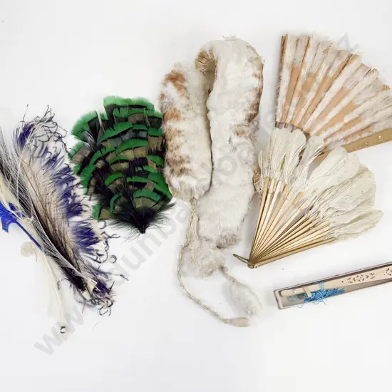 Early C20th Feathered Collar with Millinery Feathers and Three Fans