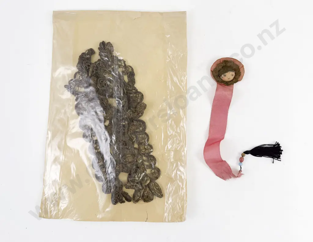 Victorian Bullion Collar with Art Deco Silk Button Book Mark Image 1++