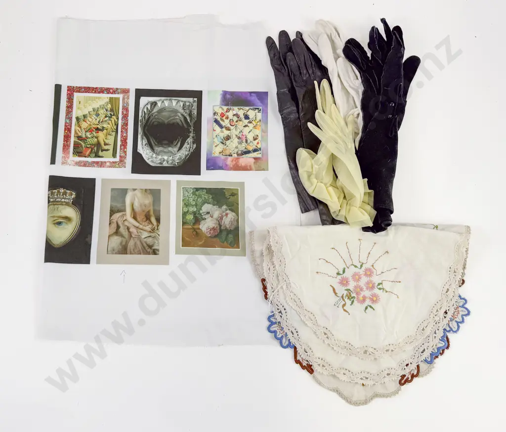 Art Panel Material Piece Two Tray Cloths and Various Gloves Image 1++