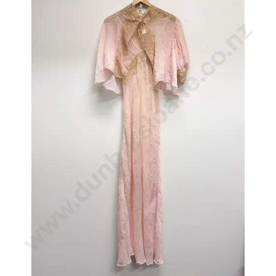 C1930s Pink Silk Crepe and Lace Negligee with Jacket