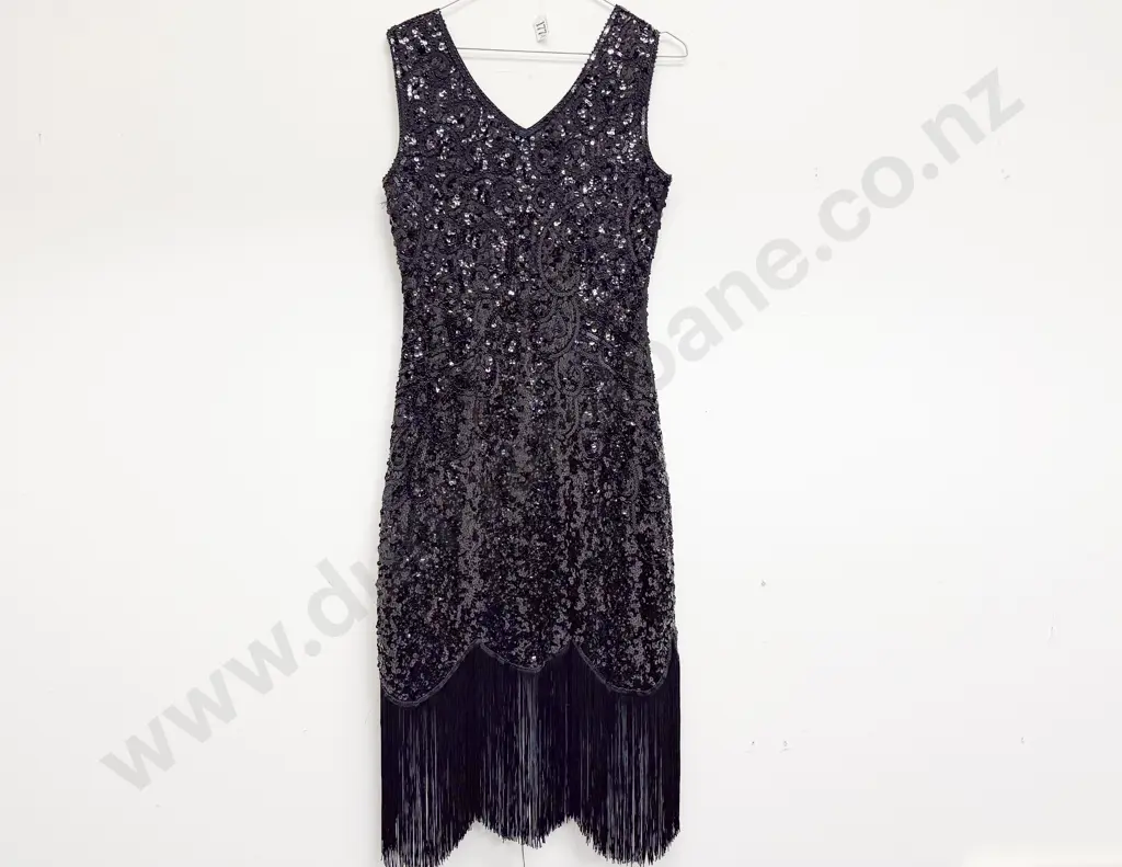 Black Sequin Flapper Style Evening Dress Image 1++