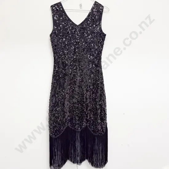 Black Sequin Flapper Style Evening Dress