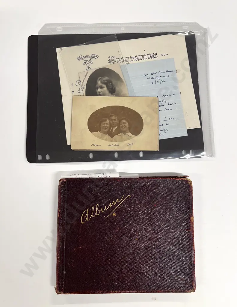 Antique Autograph Album Pre-WWI NZ and Japan Sailor Pages with Drawings by Marjorie Packer Image 1++