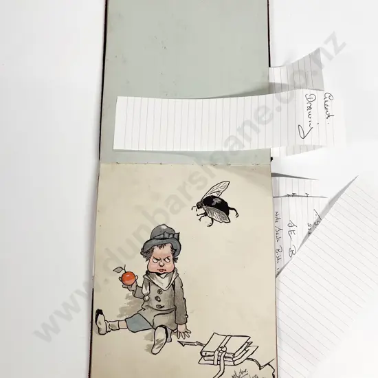 Antique Autograph Album Pre-WWI NZ and Japan Sailor Pages with Drawings by Marjorie Packer