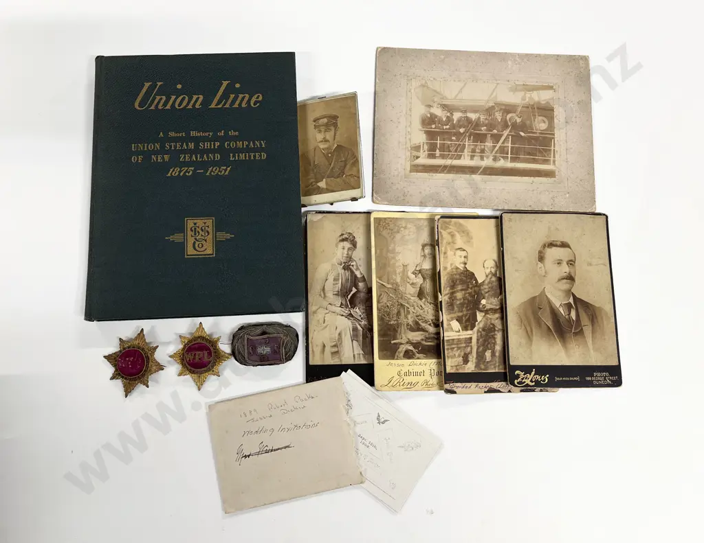 C1889 Photographs of Robert Packer Union Steam Ship Company Man with two badges and book Image 1++