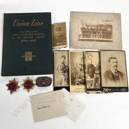 C1889 Photographs of Robert Packer Union Steam Ship Company Man with two badges and book