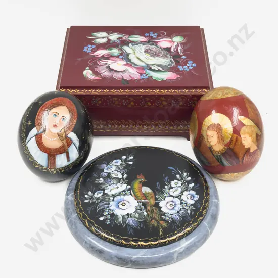 Pair of Decorative Lacquered Eggs & Assorted