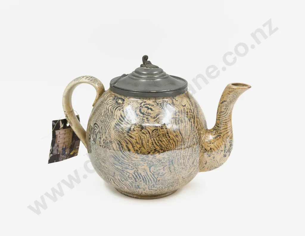 Staffordshire Agate Ware Teapot with Pewter Lid Image 1++