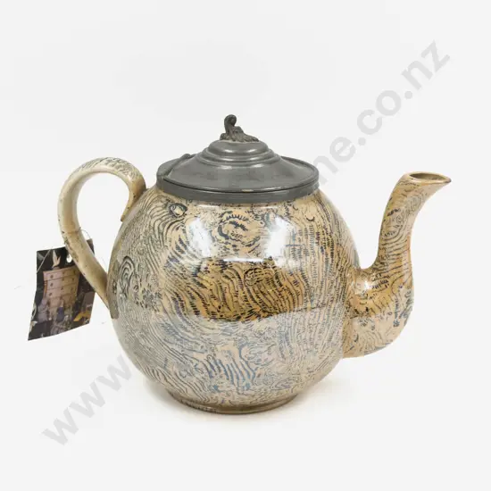 Staffordshire Agate Ware Teapot with Pewter Lid