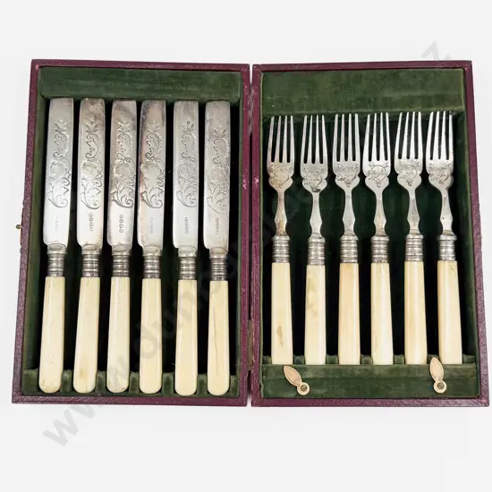 Cased Set of Bone Handled Knives & Forks