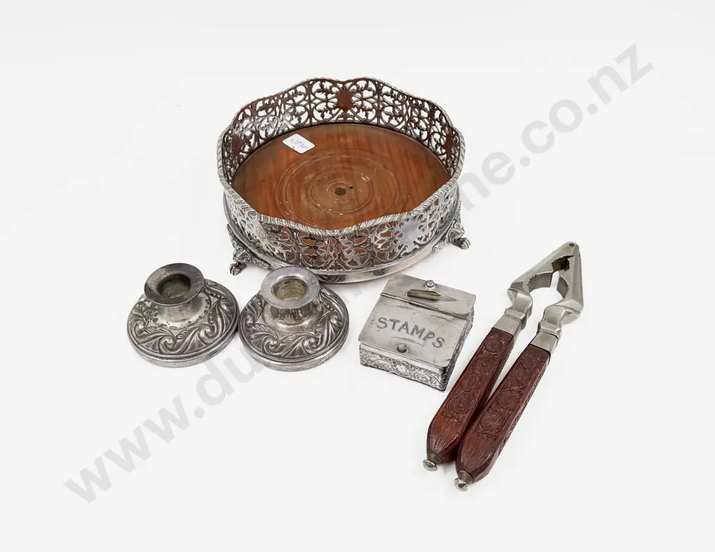 Large S/P Wine Coaster together with Pair of Candle Holders & Nut Cracker Image 1++