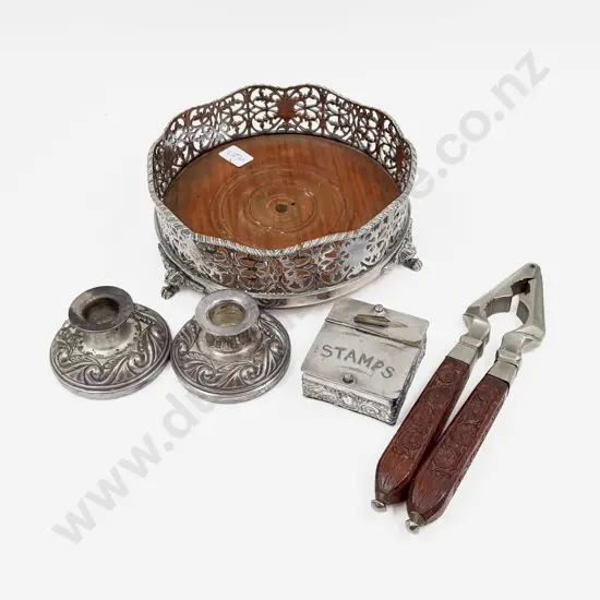 Large S/P Wine Coaster together with Pair of Candle Holders & Nut Cracker