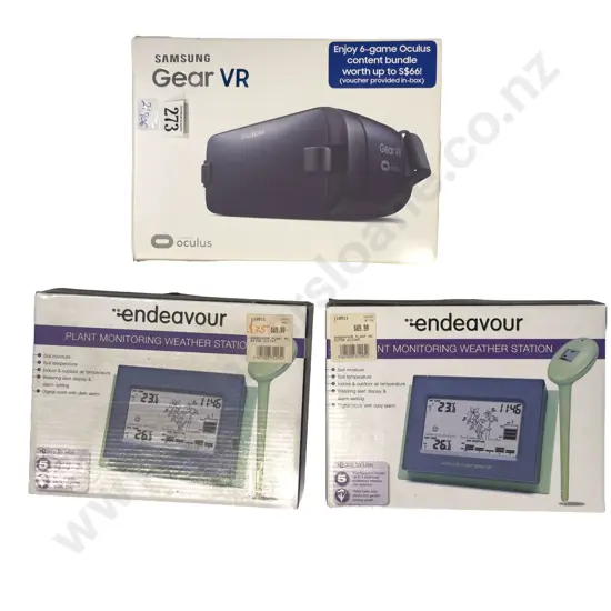 Two Boxed Plant Monitoring Weather Stations together with Samsung Gear VR