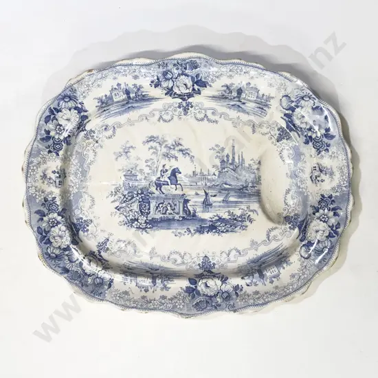 Antique Blue & White Gravy Tree Ashet