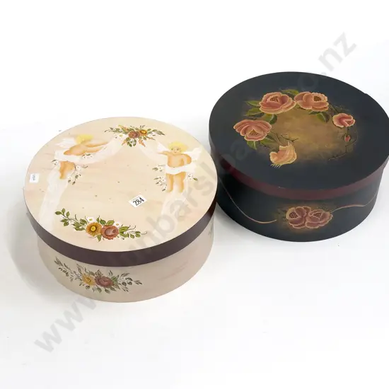 Two Decorative Painted Hat Boxes