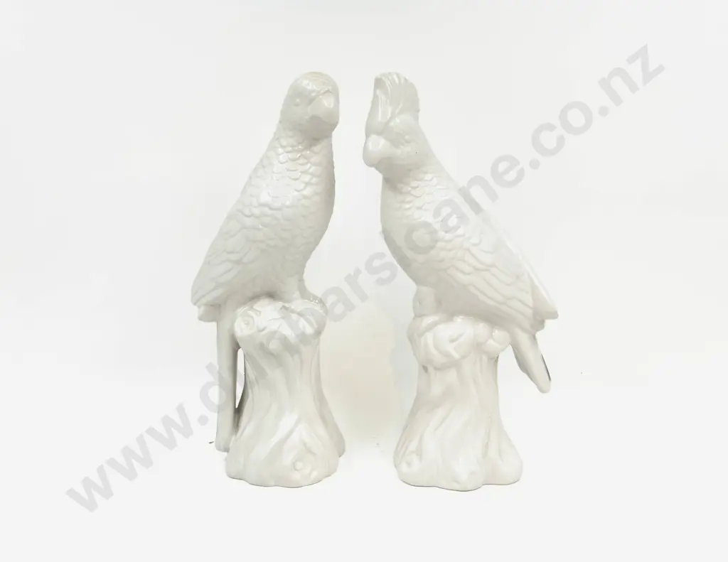 A Pair of French Country Collections White Glazed Parrots Image 1++