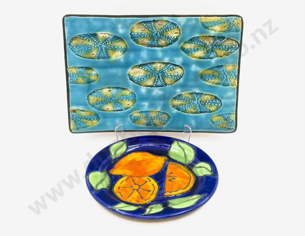 Morris & James Pottery Plate together with Kina Decorated Platter by Device Pottery Nelson Image 1++