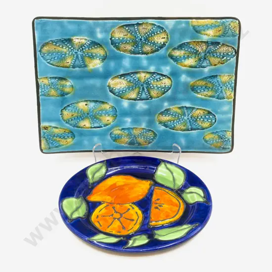 Morris & James Pottery Plate together with Kina Decorated Platter by Device Pottery Nelson