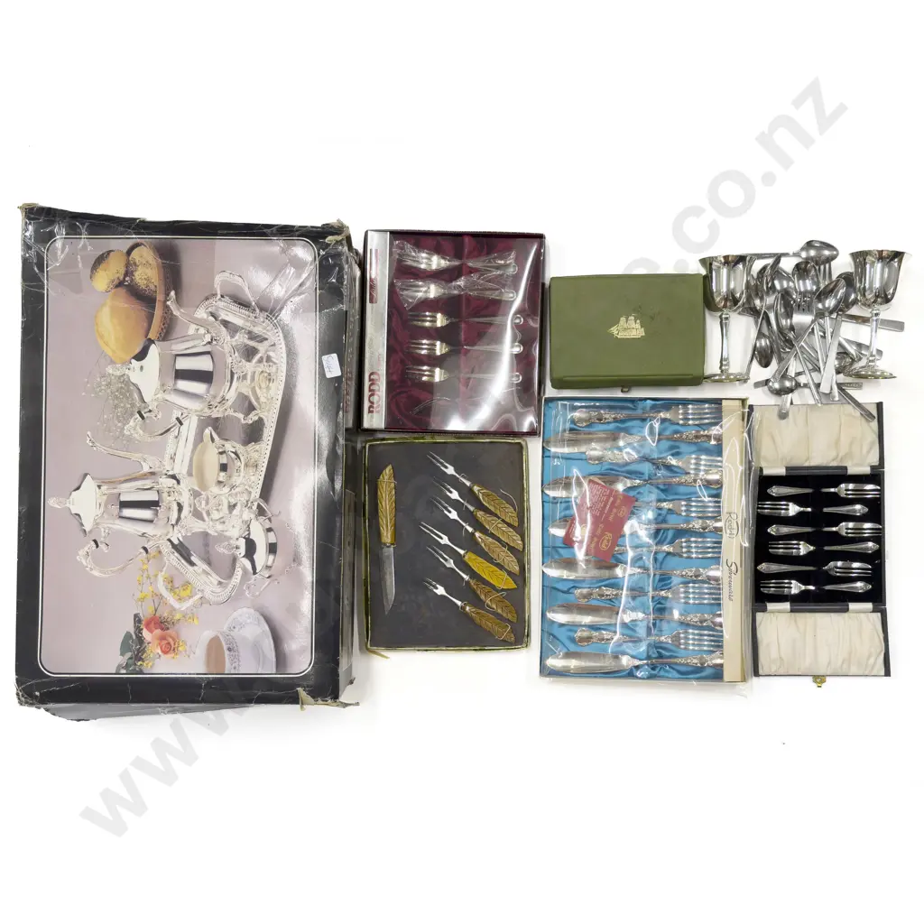 Boxed Silver Plated Coffee/Teaset together with Box of Assorted S/P & Cutlery Image 1++