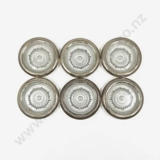 Set of Six Pressed Glass & Sterling Rimmed Coasters