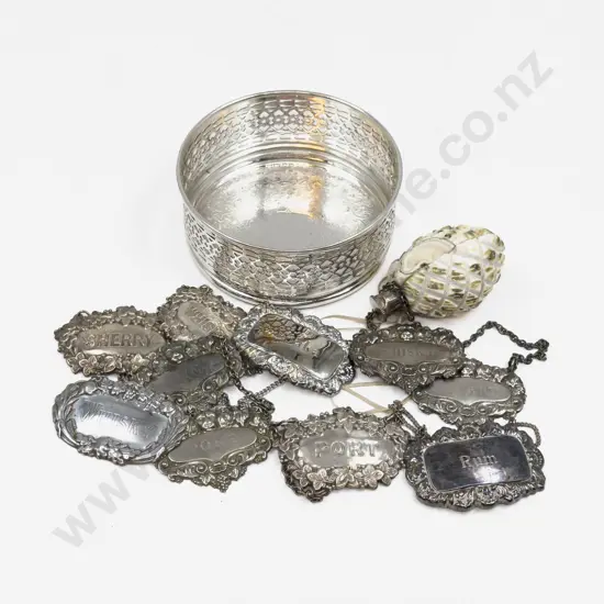 Wine Coaster together with Assorted S/P Decanter Labels & Other